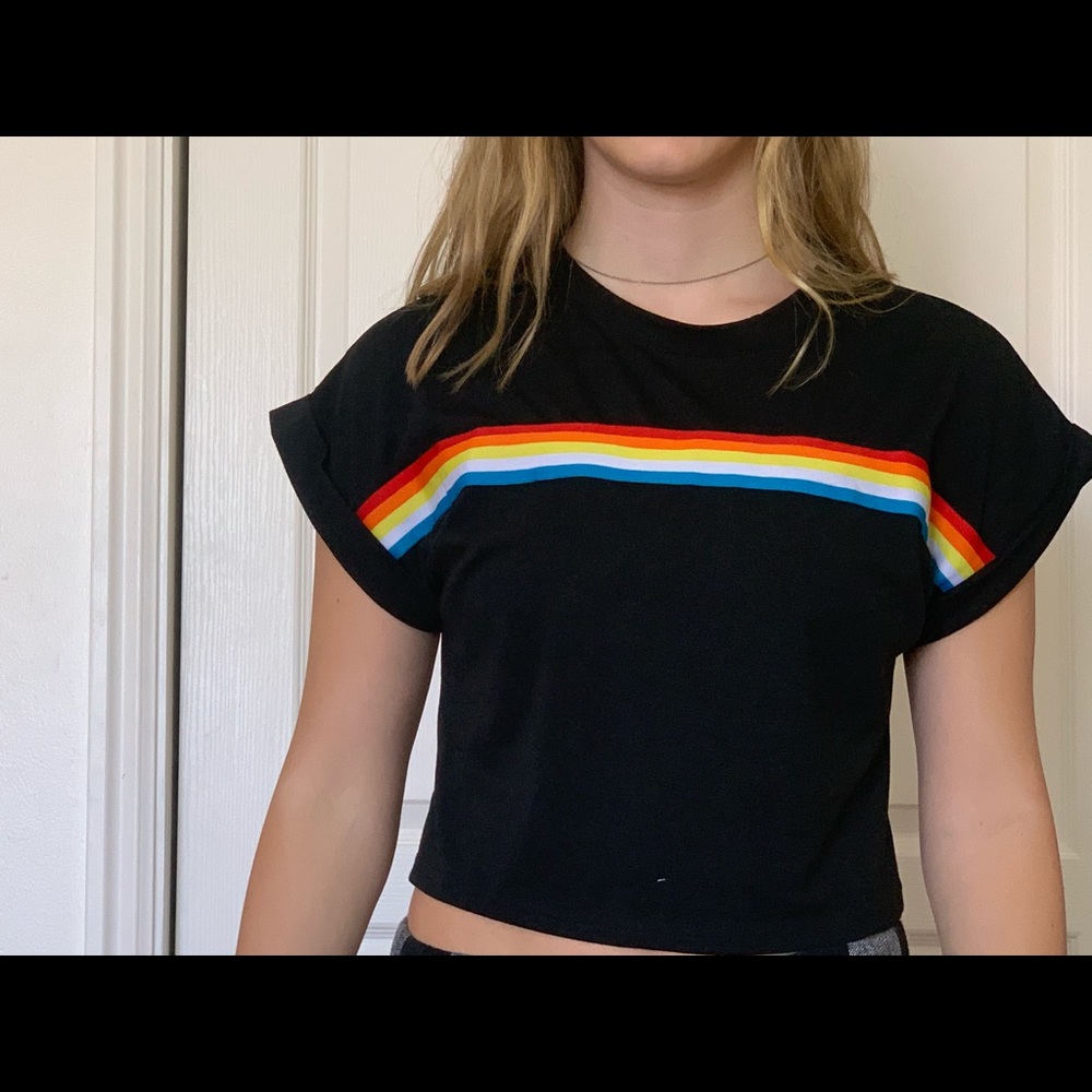 rainbow striped tee shirt